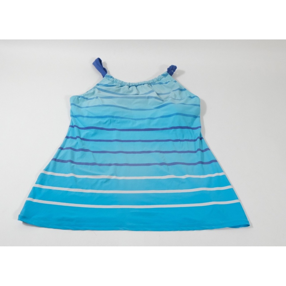 Beach House Tankini Top Womens 14 Blue Striped A-Line Adjustable Strap Swimwear